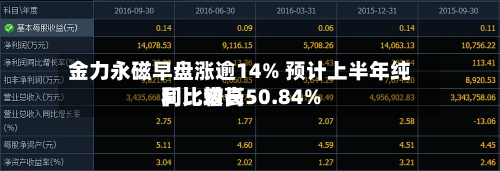 金力永磁早盘涨逾14% 预计上半年纯利比较高
同比增长50.84%-第1张图片